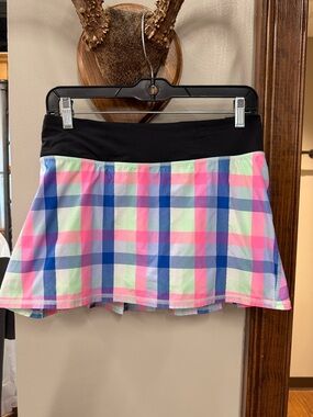 Lululemon Plaid Active Skirt with Black Waistband - Pink & Blue